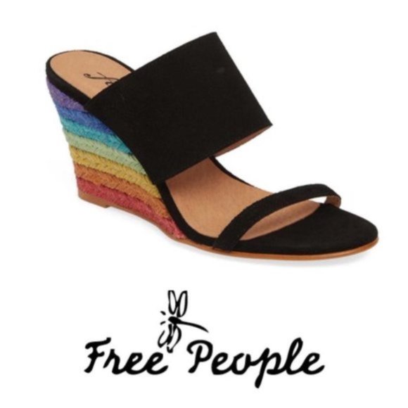 Free People Shoes - Free People Black Suede Wedge Slide Sandal Sz 9